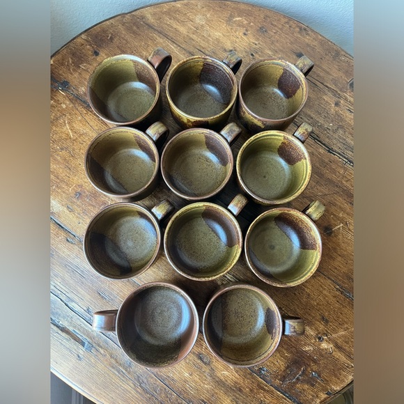 Vintage Iron Mountain Stoneware Roan Mountain Pattern Flat Cup Set of 11 - Picture 4 of 8